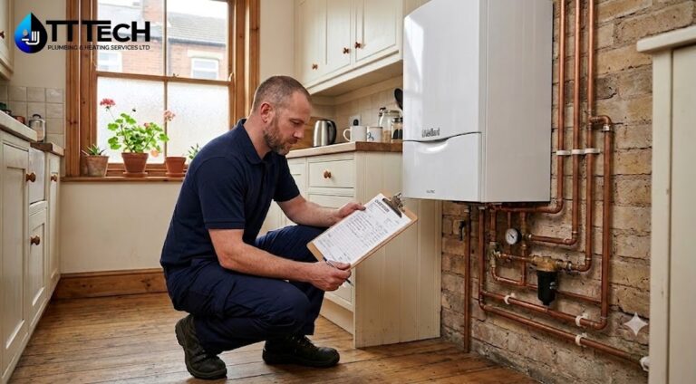 New boiler installation cost Sheffield 2026 – Gas Safe engineer fitting a combi boiler